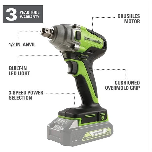 Greenworks 24-volt Brushless 1/2-in Driver Cordless Impact Wrench (Tool included) 3 Greenworks 24-volt Brushless 1/2-in Driver Cordless Impact Wrench (Tool included) - Image 3