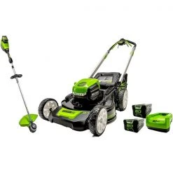 Greenworks 80-Volt 21-in Self-Propelled Lawn Mower and 16-in Trimmer Kit (Batteries and Charger Included) - 5-Piece