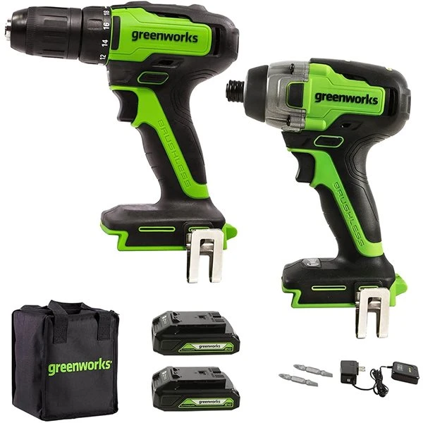 Greenworks 24 V Variable Speed Brushless Cordless Impact Driver and Drill/Driver (2-Batteries Included) 1 Greenworks 24 V Variable Speed Brushless Cordless Impact Driver and Drill/Driver (2-Batteries Included)