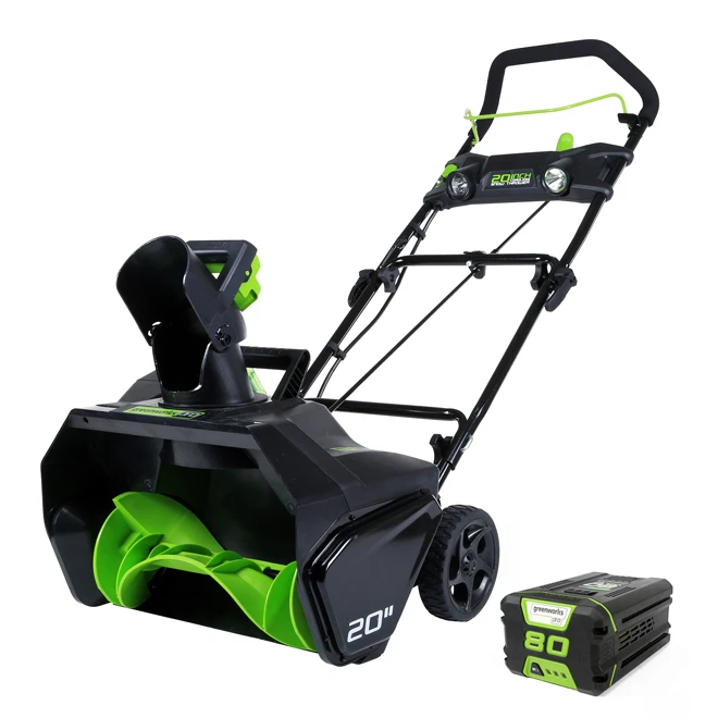 Greenworks Cordless Snowblower - 80 V - 20-in - Green and Black 1 Greenworks Cordless Snowblower - 80 V - 20-in - Green and Black